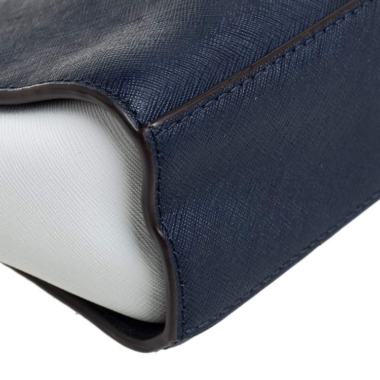 Pre Owned Michael Kors Navy Blue/White Leather Mini Selma Crossbody Bag