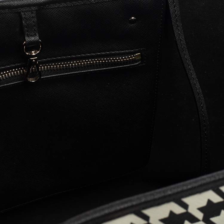 Pre Owned Michael Kors Hounds tooth Printed Leather Jet Set Travel Tote