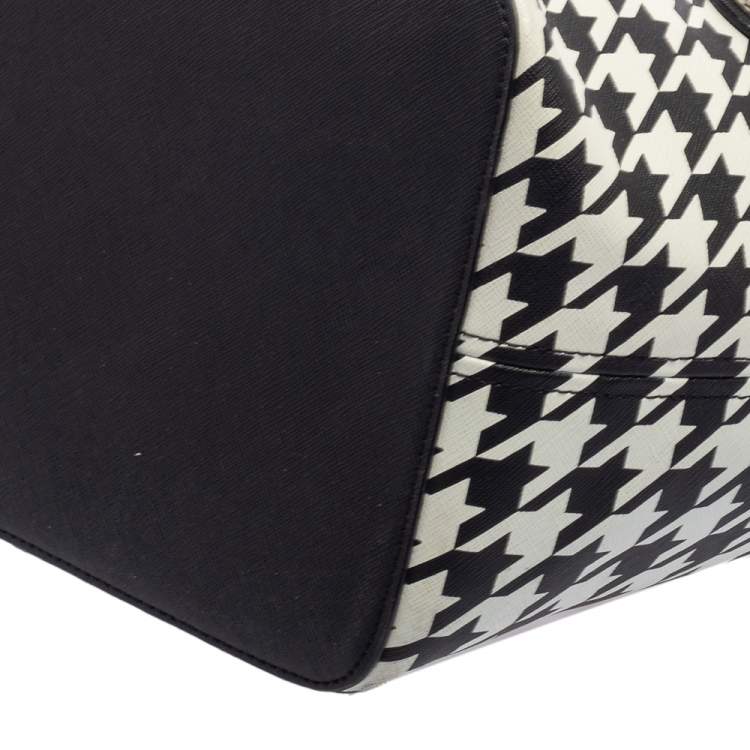 Pre Owned Michael Kors Hounds tooth Printed Leather Jet Set Travel Tote