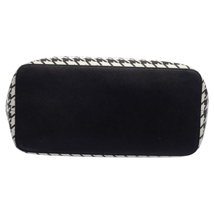 Pre Owned Michael Kors Hounds tooth Printed Leather Jet Set Travel Tote