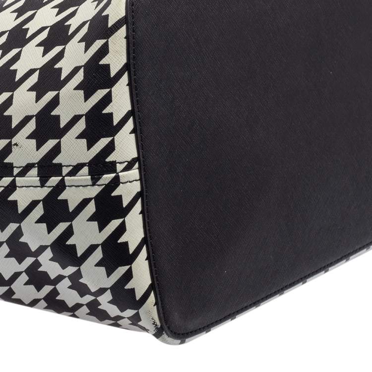 Pre Owned Michael Kors Hounds tooth Printed Leather Jet Set Travel Tote