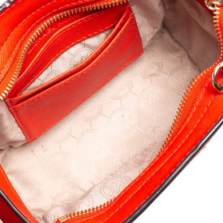 Pre Owned Michael Kors Orange Saffiano Leather Mini Selma Crossbody Bag
