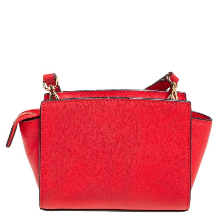 Pre Owned Michael Kors Orange Saffiano Leather Mini Selma Crossbody Bag