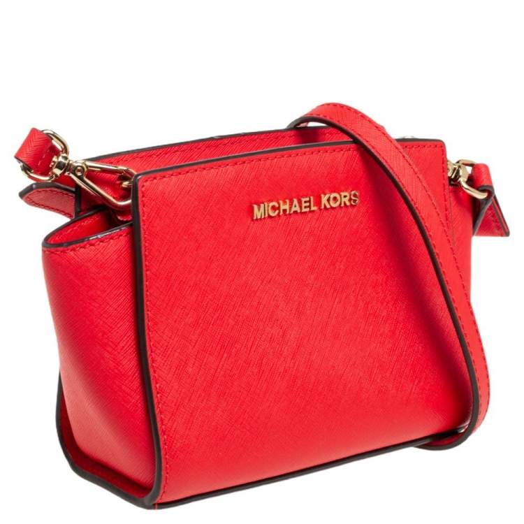 Pre Owned Michael Kors Orange Saffiano Leather Mini Selma Crossbody Bag