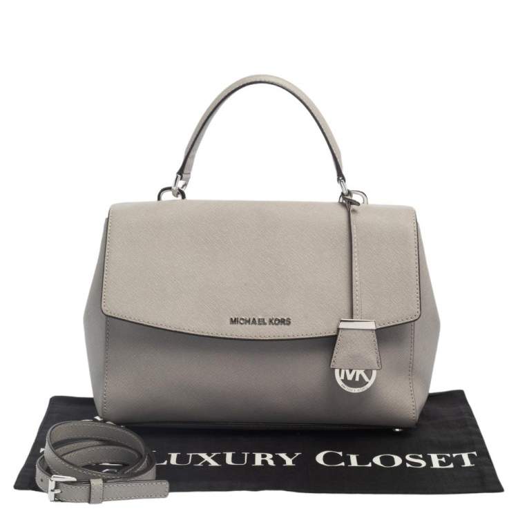 Pre Owned Michael Kors Grey Leather Medium Ava Top Handle Bag