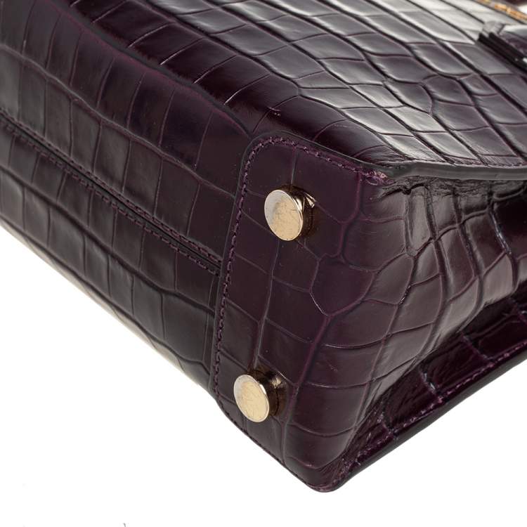 Pre Owned Michael Kors Plum Croc Embossed Leather Mini Mercer Tote