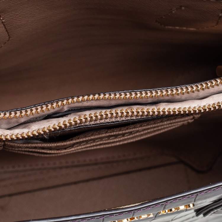 Pre Owned Michael Kors Plum Croc Embossed Leather Mini Mercer Tote