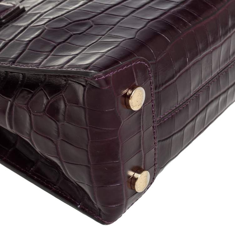 Pre Owned Michael Kors Plum Croc Embossed Leather Mini Mercer Tote