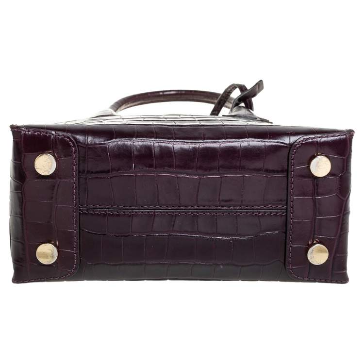 Pre Owned Michael Kors Plum Croc Embossed Leather Mini Mercer Tote