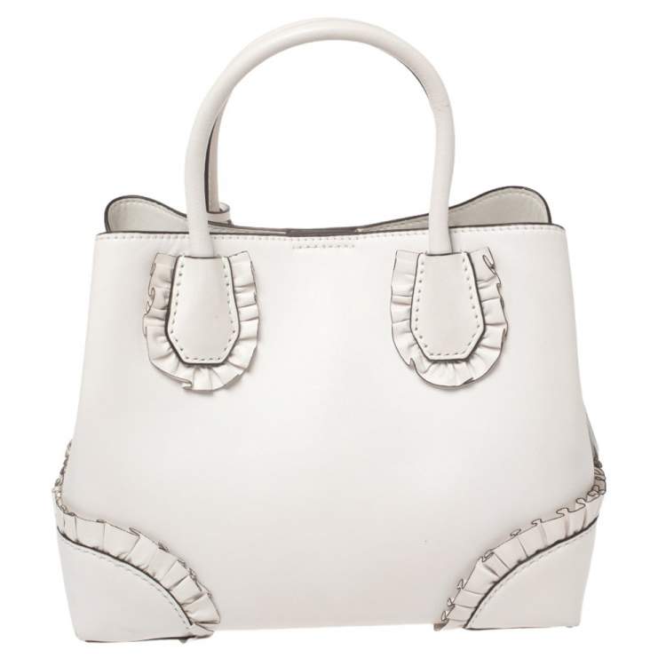 Pre Owned Michael Kors White Ruffled Leather Small Mercer Gallery Tote