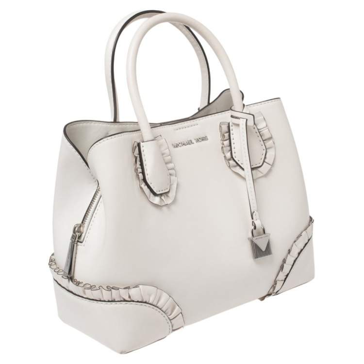 Pre Owned Michael Kors White Ruffled Leather Small Mercer Gallery Tote
