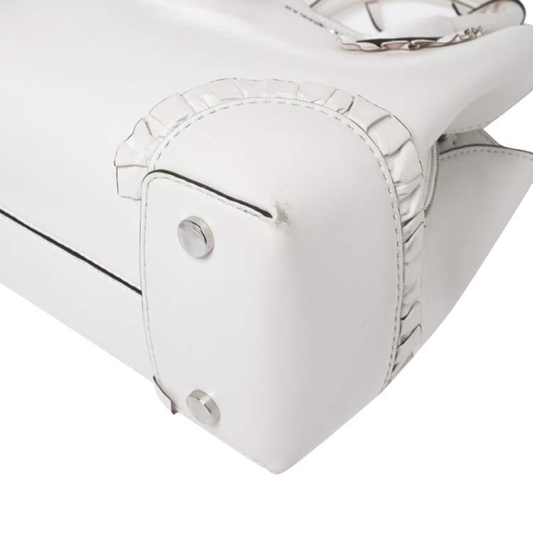 Pre Owned Michael Kors White Ruffled Leather Small Mercer Gallery Tote