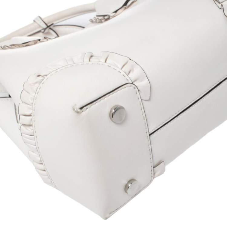 Pre Owned Michael Kors White Ruffled Leather Small Mercer Gallery Tote