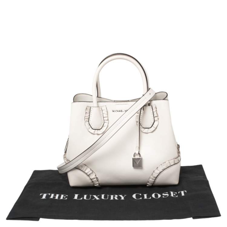 Pre Owned Michael Kors White Ruffled Leather Small Mercer Gallery Tote