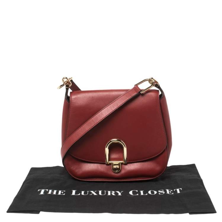 Pre Owned Michael Kors Red Leather Large Delfina Saddle Bag