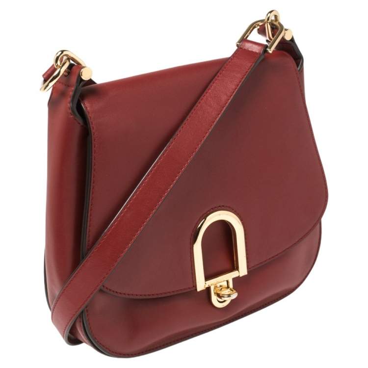 Pre Owned Michael Kors Red Leather Large Delfina Saddle Bag