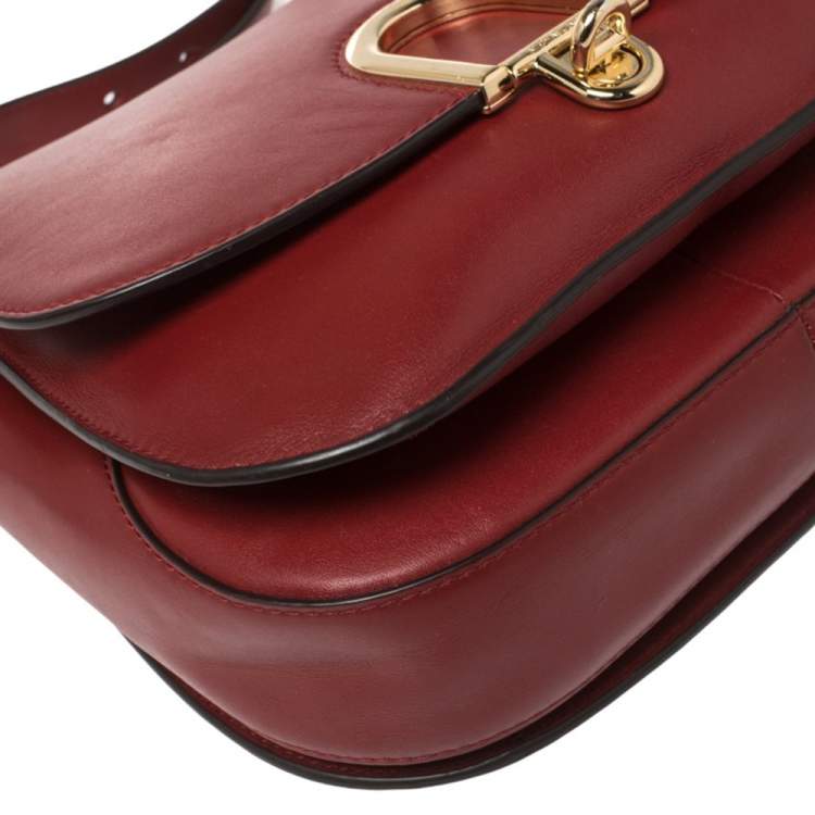 Pre Owned Michael Kors Red Leather Large Delfina Saddle Bag