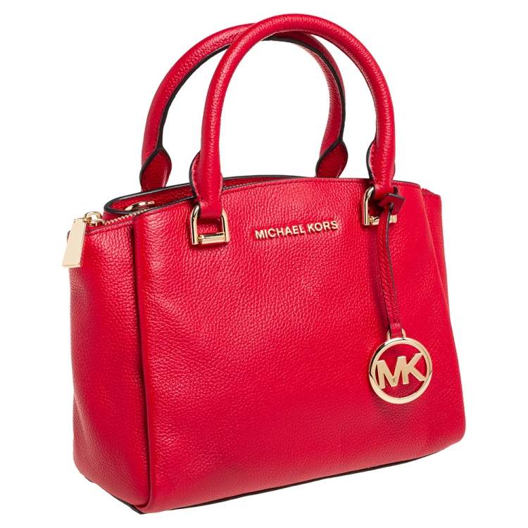 Pre Owned Michael Kors Red Pebbled Leather Small Maxine Satchel