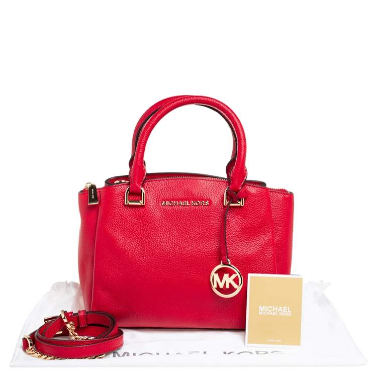 Pre Owned Michael Kors Red Pebbled Leather Small Maxine Satchel