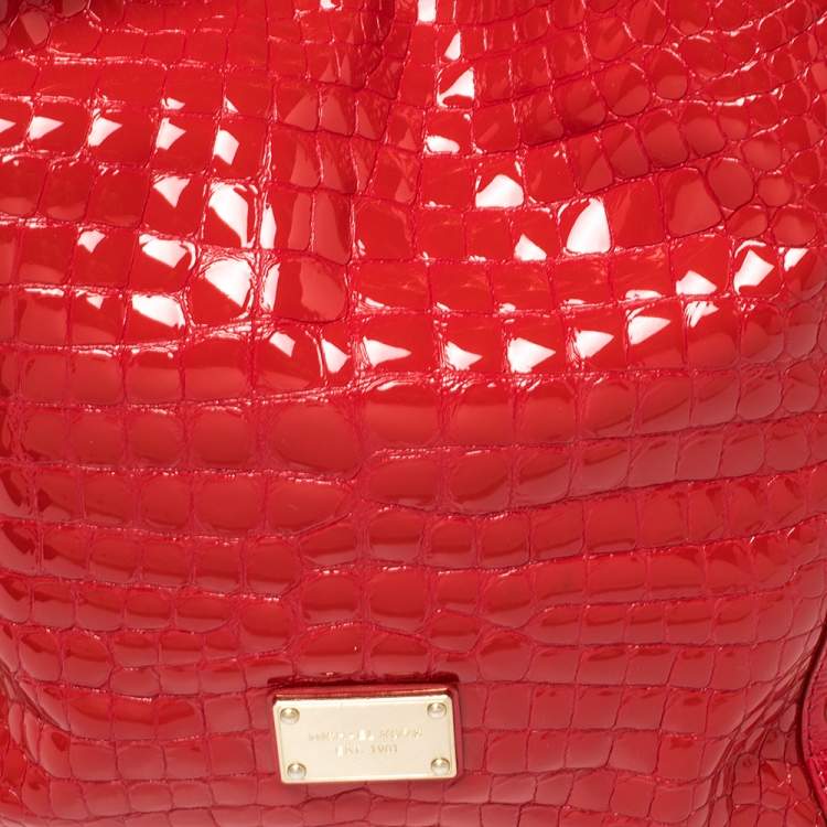 Pre Owned Michael Kors Red Croc Embossed Patent Leather Delancy Tote