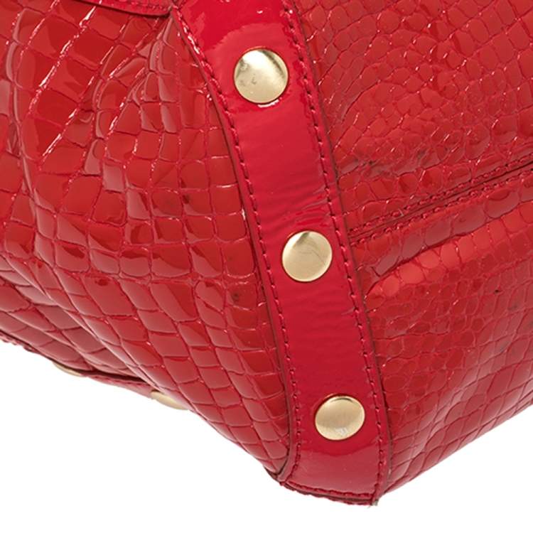 Pre Owned Michael Kors Red Croc Embossed Patent Leather Delancy Tote