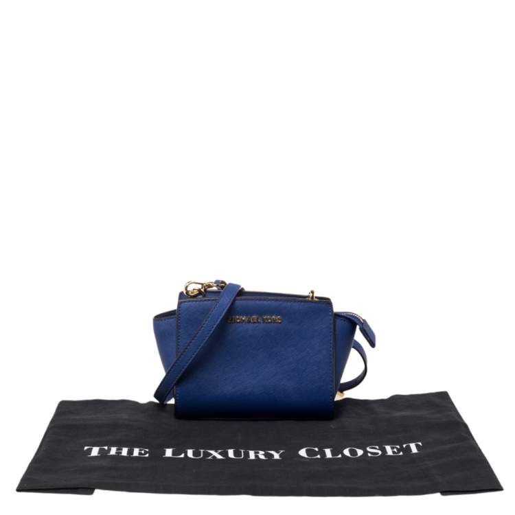 Pre Owned Michael Kors Blue Saffiano Leather Mini Selma Crossbody Bag