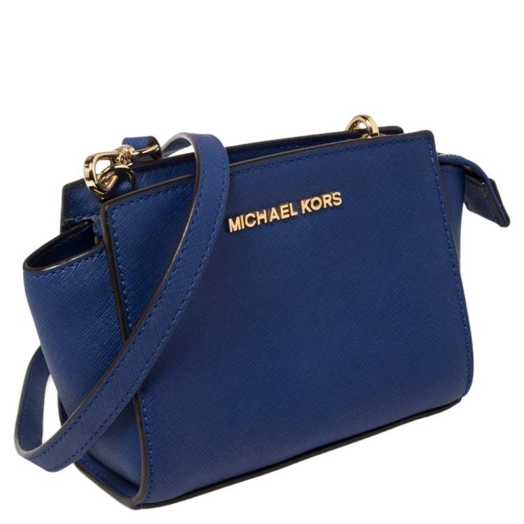 Pre Owned Michael Kors Blue Saffiano Leather Mini Selma Crossbody Bag
