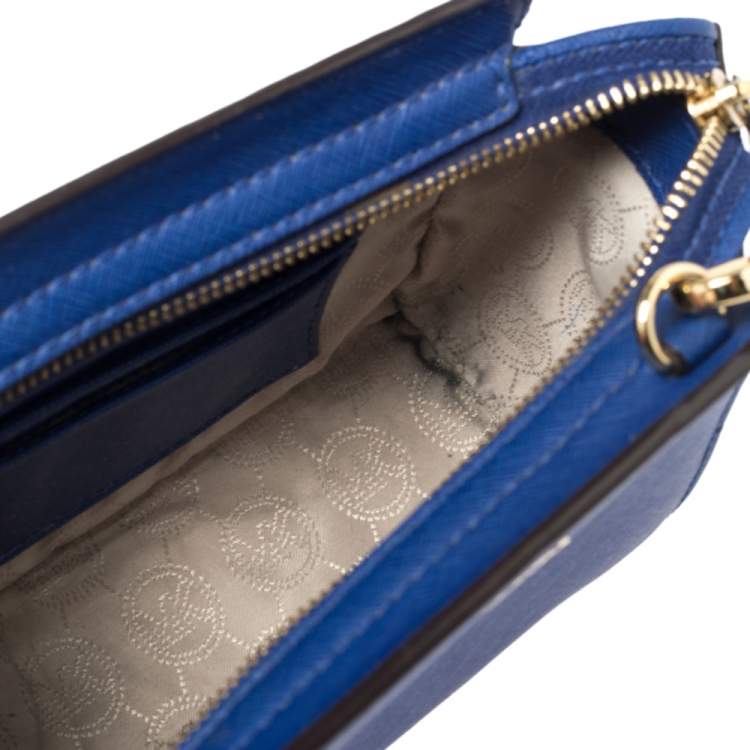 Pre Owned Michael Kors Blue Saffiano Leather Mini Selma Crossbody Bag