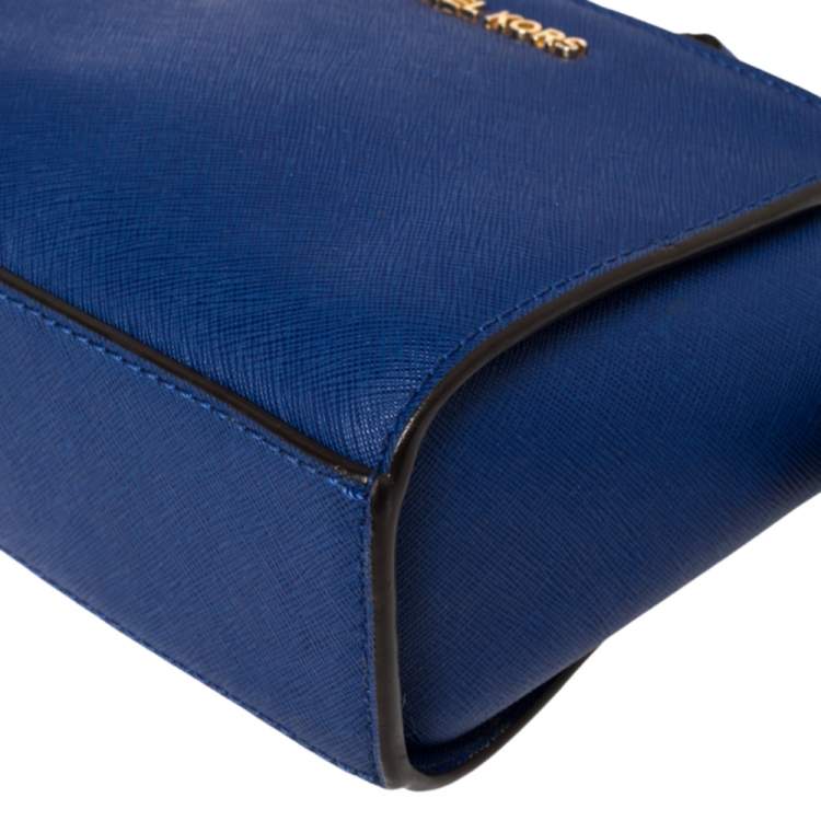 Pre Owned Michael Kors Blue Saffiano Leather Mini Selma Crossbody Bag
