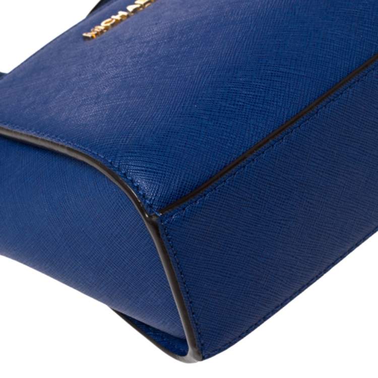 Pre Owned Michael Kors Blue Saffiano Leather Mini Selma Crossbody Bag