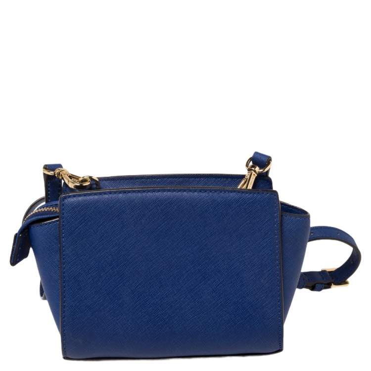 Pre Owned Michael Kors Blue Saffiano Leather Mini Selma Crossbody Bag