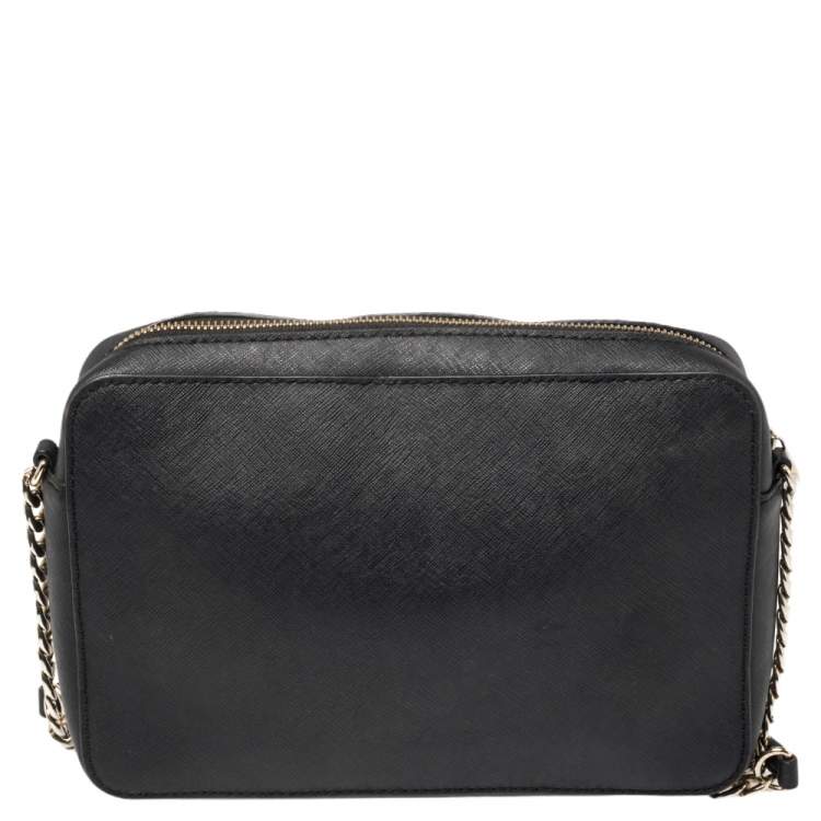 Pre Owned Michael Kors Black Saffiano Leather Jet Set Camera Crossbody Bag