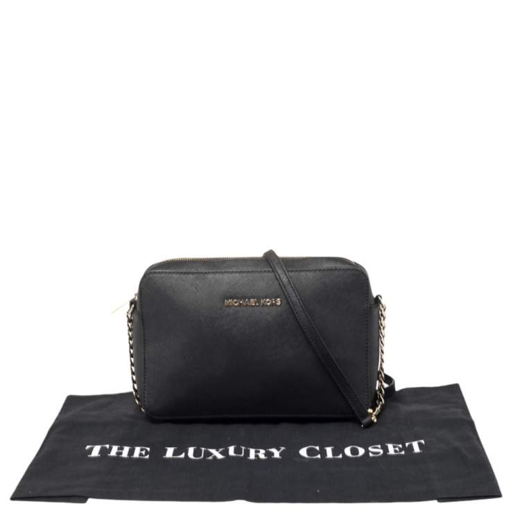 Pre Owned Michael Kors Black Saffiano Leather Jet Set Camera Crossbody Bag