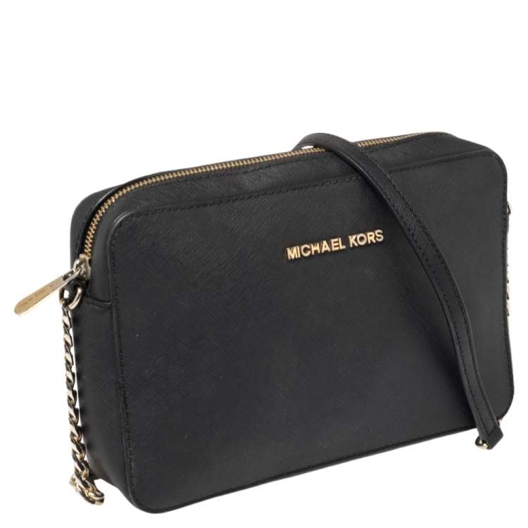Pre Owned Michael Kors Black Saffiano Leather Jet Set Camera Crossbody Bag