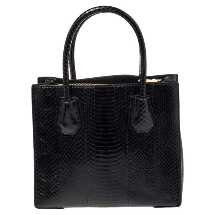 Pre Owned Michael Kors Black Snakeskin Mini Mercer Tote