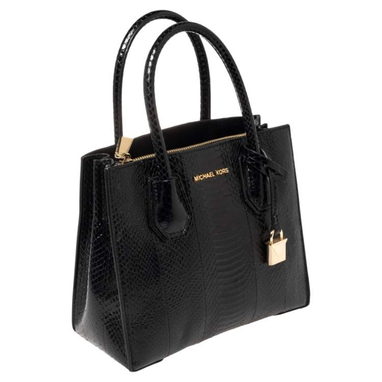 Pre Owned Michael Kors Black Snakeskin Mini Mercer Tote