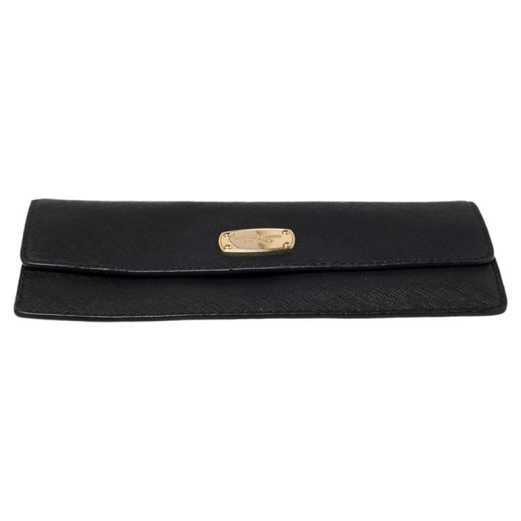 Pre Owned Michael Kors Black Leather Flap Continental Wallet