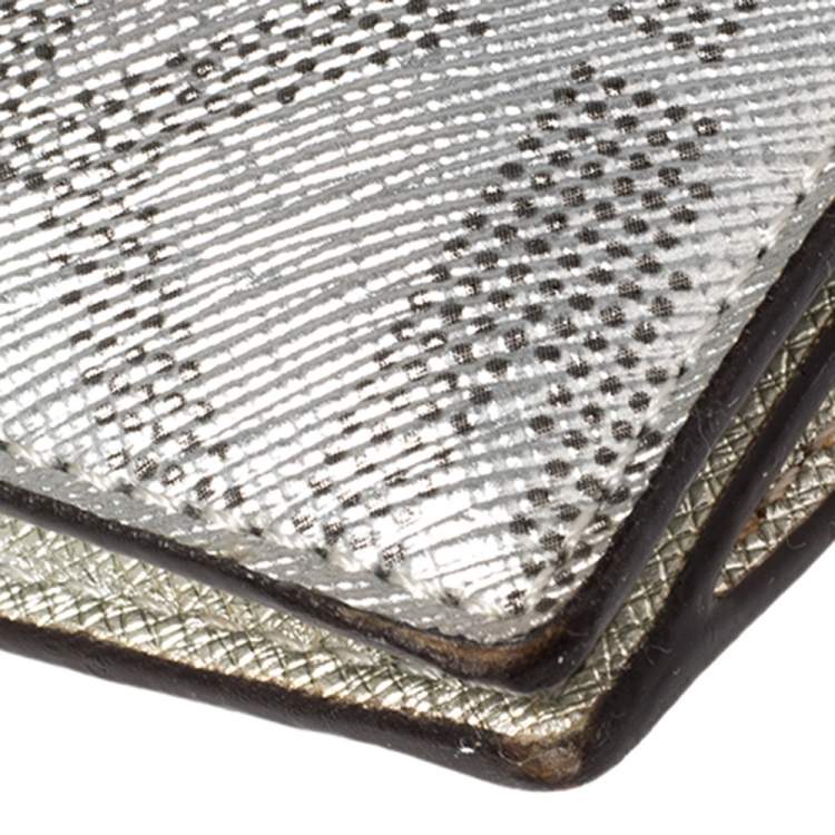 Pre Owned Michael Kors Metallic Silver Signature Coated Canvas Bifold Wallet