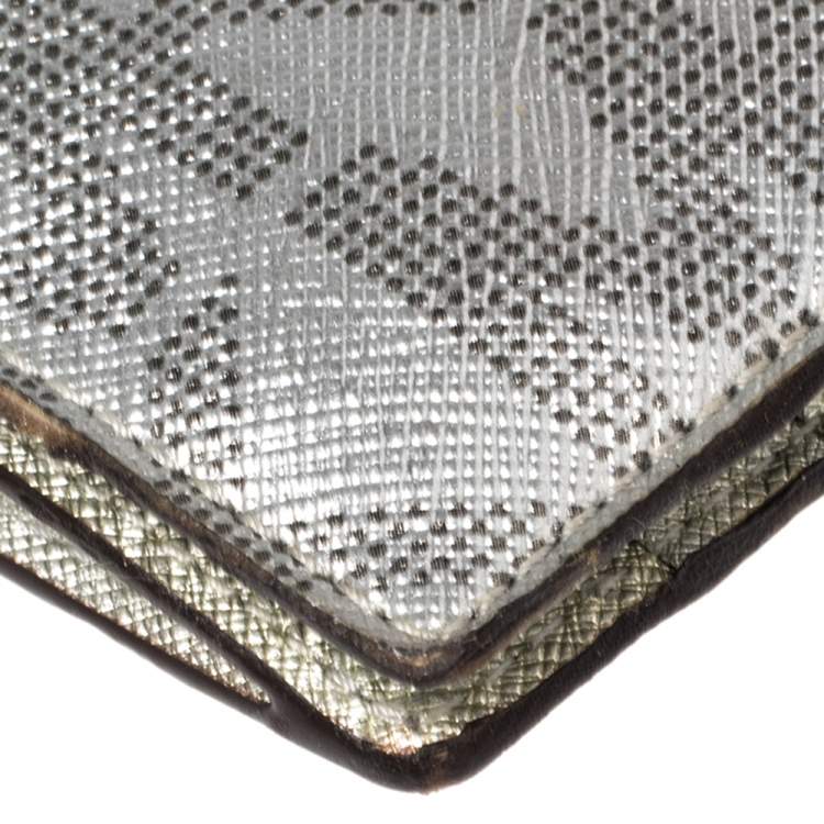 Pre Owned Michael Kors Metallic Silver Signature Coated Canvas Bifold Wallet