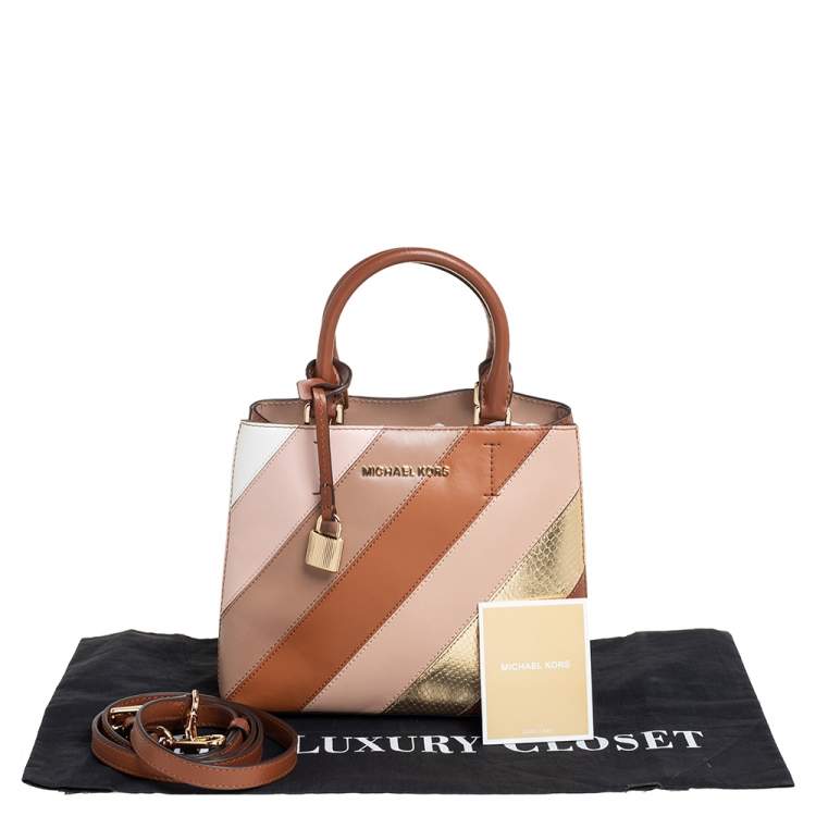 Pre Owned Michael Kors Multicolor Striped Leather and Python Embossed Adele Tote