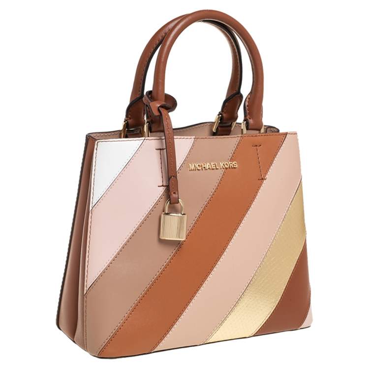 Pre Owned Michael Kors Multicolor Striped Leather and Python Embossed Adele Tote