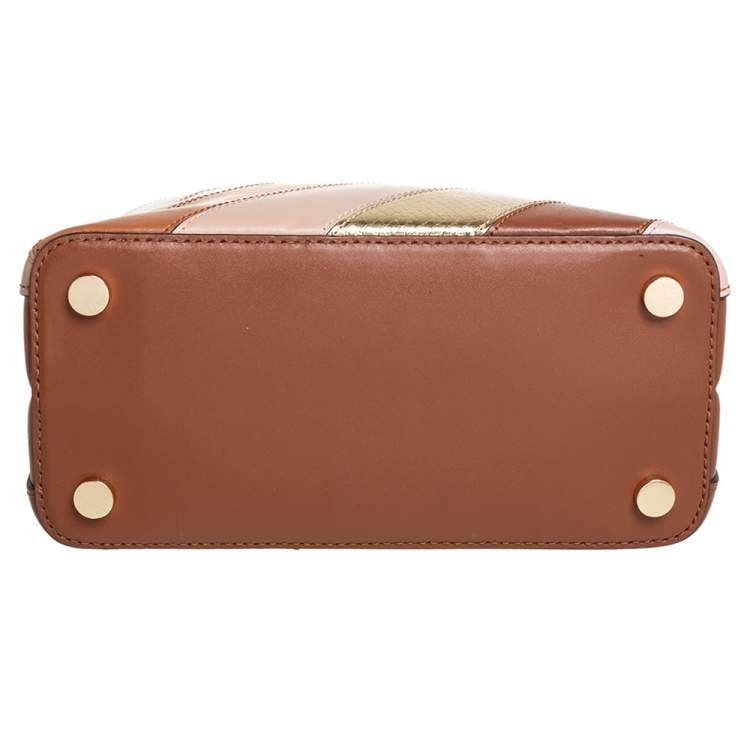 Pre Owned Michael Kors Multicolor Striped Leather and Python Embossed Adele Tote