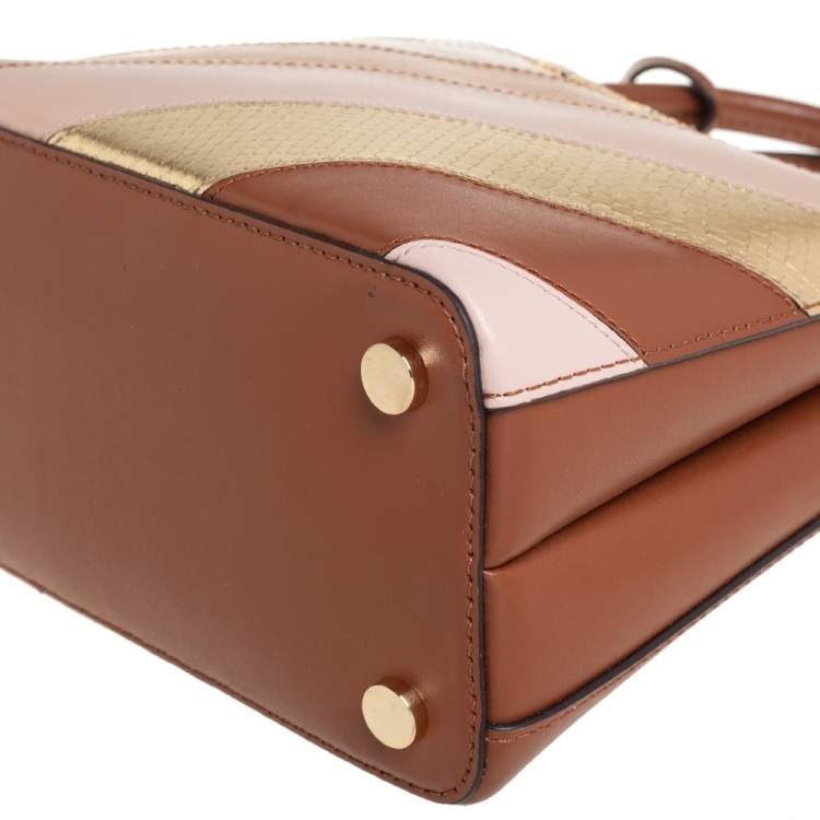 Pre Owned Michael Kors Multicolor Striped Leather and Python Embossed Adele Tote