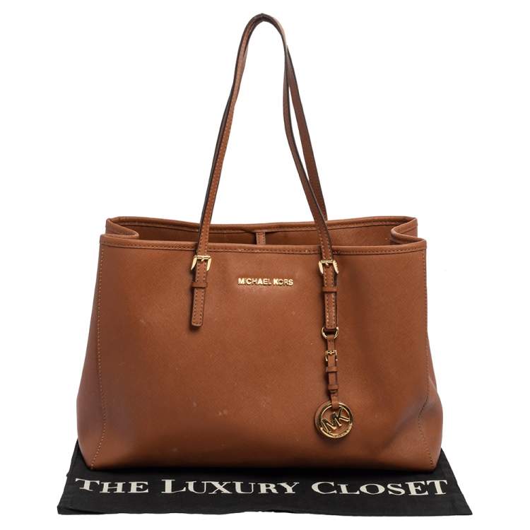 Pre Owned Michael Kors Brown Leather Large Jet Set Travel Tote