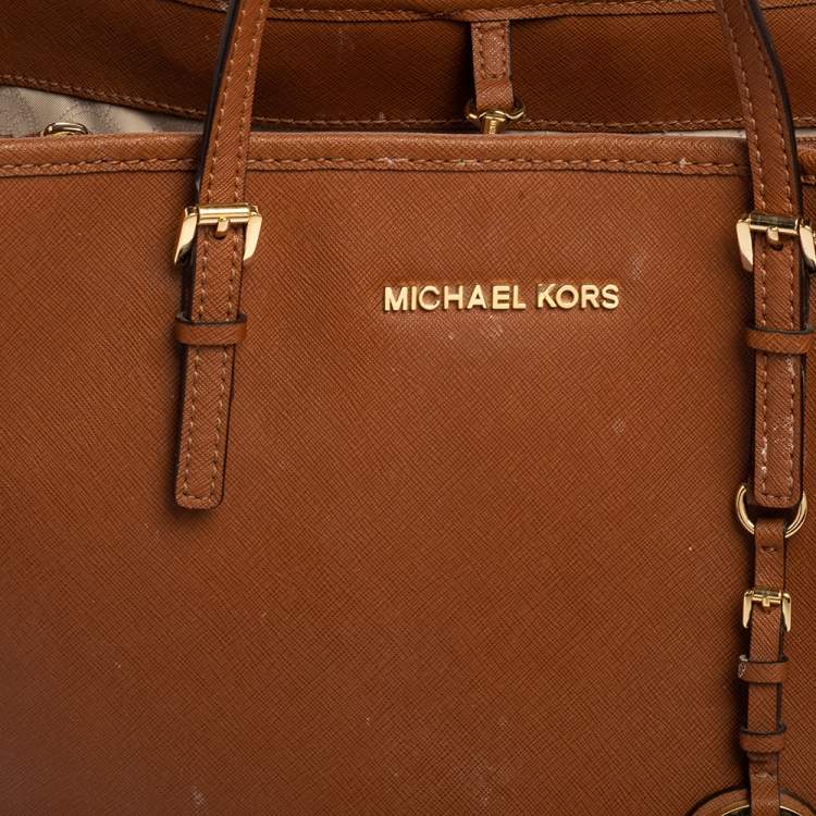 Pre Owned Michael Kors Brown Leather Large Jet Set Travel Tote