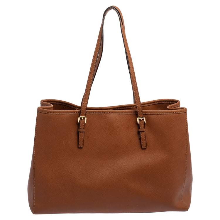 Pre Owned Michael Kors Brown Leather Large Jet Set Travel Tote