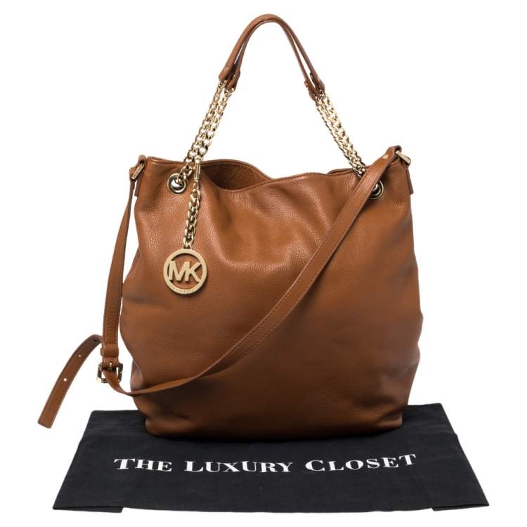 Pre Owned Michael Kors Brown Leather Jet Set Chain Hobo