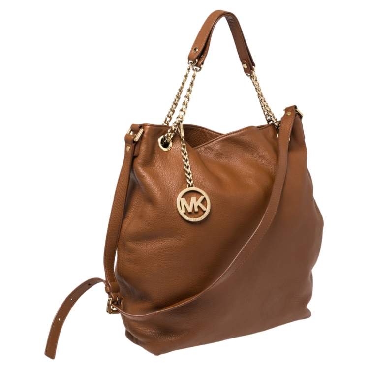 Pre Owned Michael Kors Brown Leather Jet Set Chain Hobo
