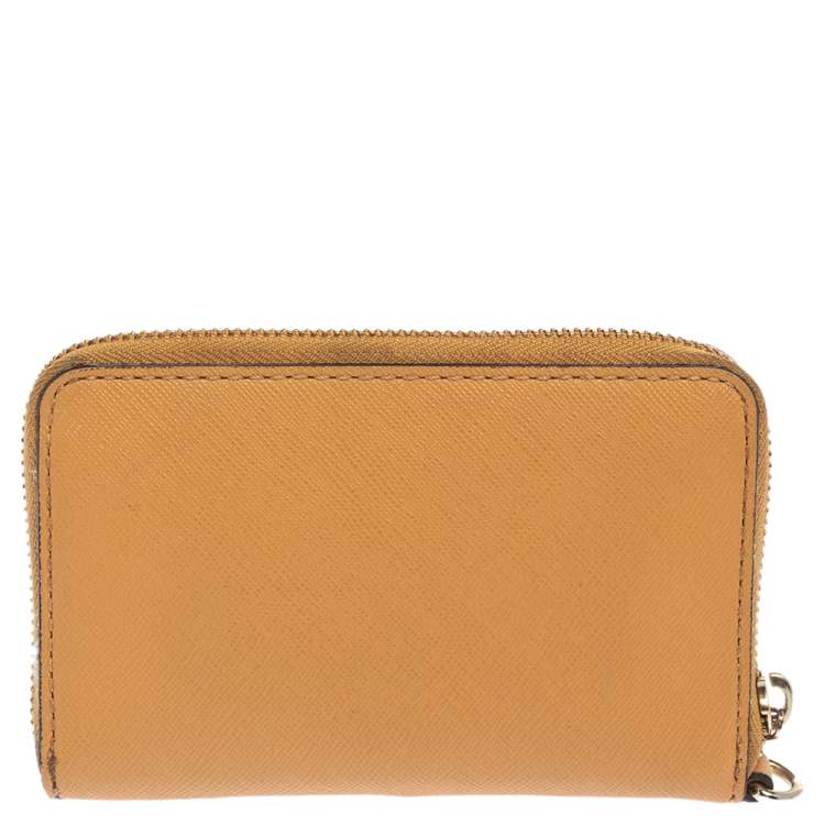 Pre Owned Michael Kors Tan Leather Zip Around Wristlet Wallet.