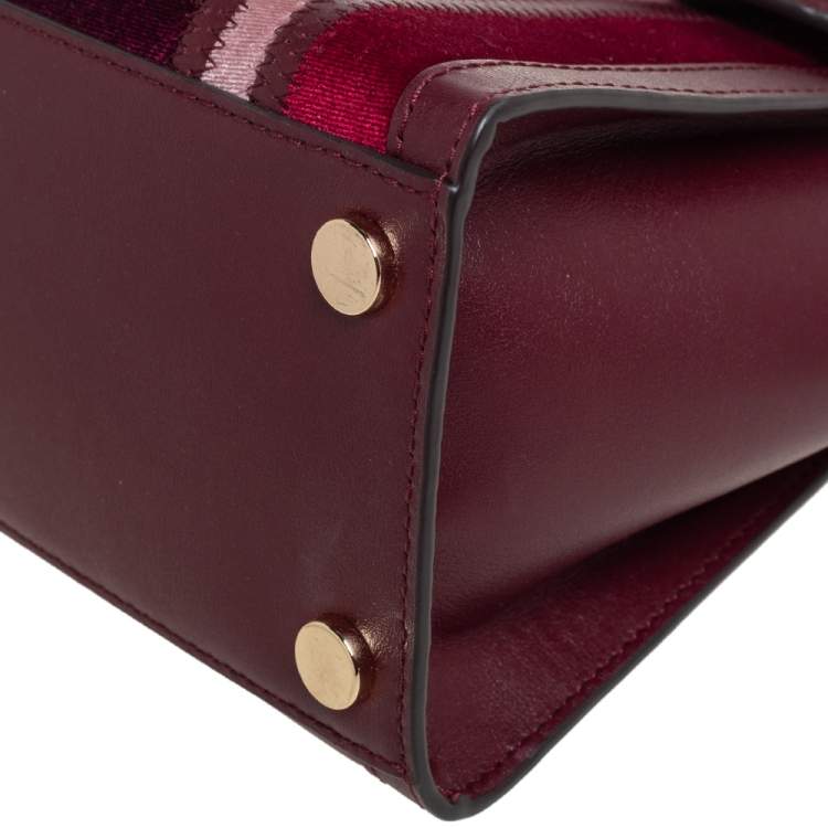Pre Owned Michael Kors Brown/Burgundy Leather and Velvet Whitney Top Handle Bag